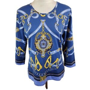 J McLaughlin Womens Large Westminister Chain Print 3/4 Sleeve Top Catalina Cloth